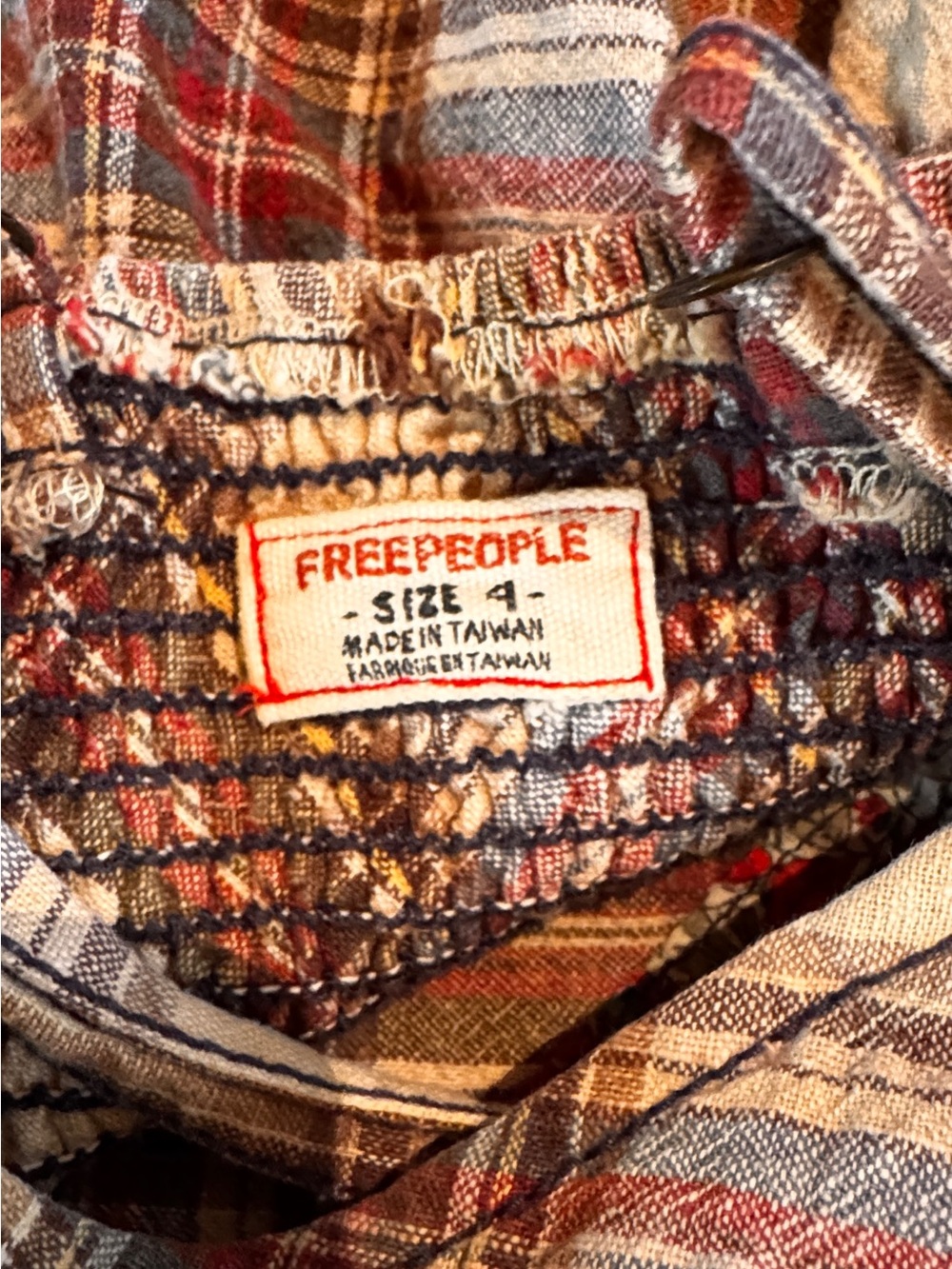 Free People Plaid Spaghetti Strap Mini Dress in Cream and Brown - Picture 4 of 6